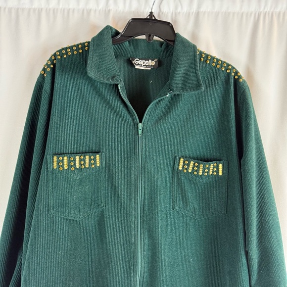 Vintage Gepetto Chic Green Zip-Up Jacket with Gold Accents Retro 90’s Size: L - Picture 3 of 12